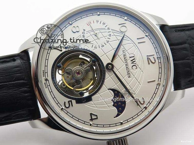 MIROTIME 0120 UrbanStyle Portuguese Tourbillon Power Reserve Moonphase SS White Dial On Black Leather Strap 7318